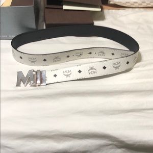 White mcm reversible belt